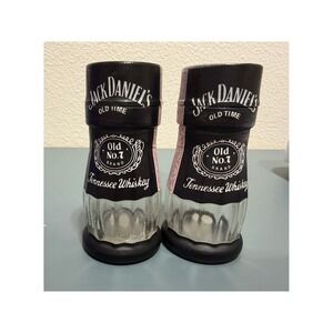 Jack Daniels Old No 7‎ Tennessee Whiskey Salt and Pepper Shakers Set Black Glass